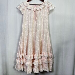 Partners Please Pink Floral Maxi Dress Nightgown Vintage Lace Overlay 18 Ruffle